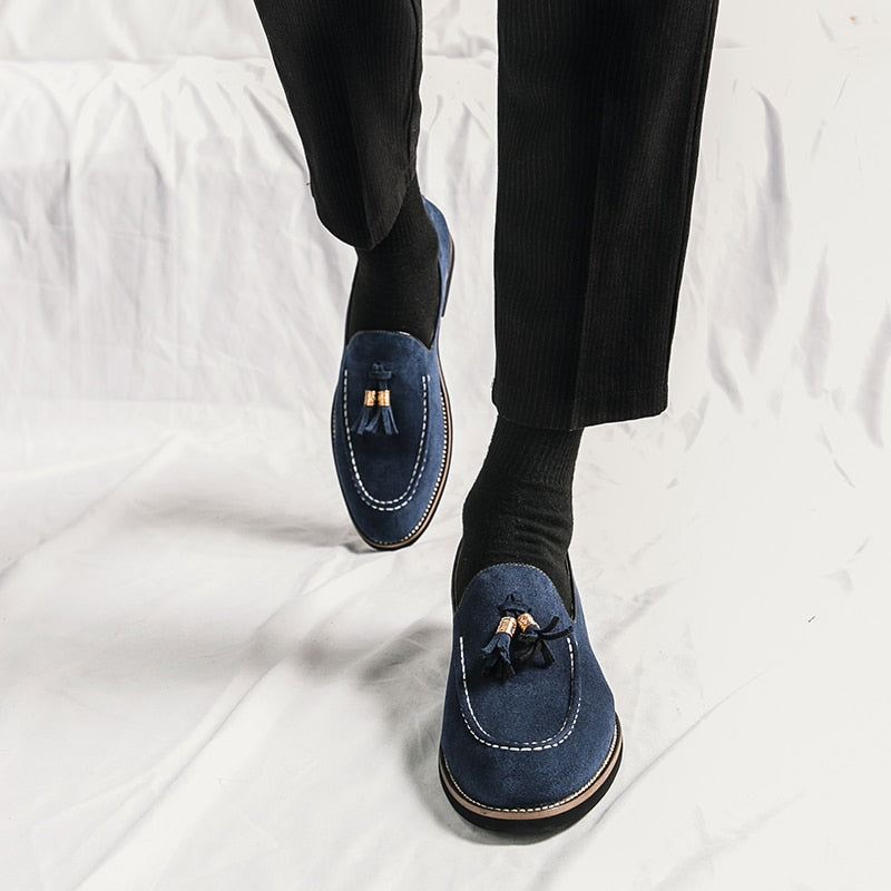 Blå italienska loafers i mockaeffekt för herrar, bild 6 av 8