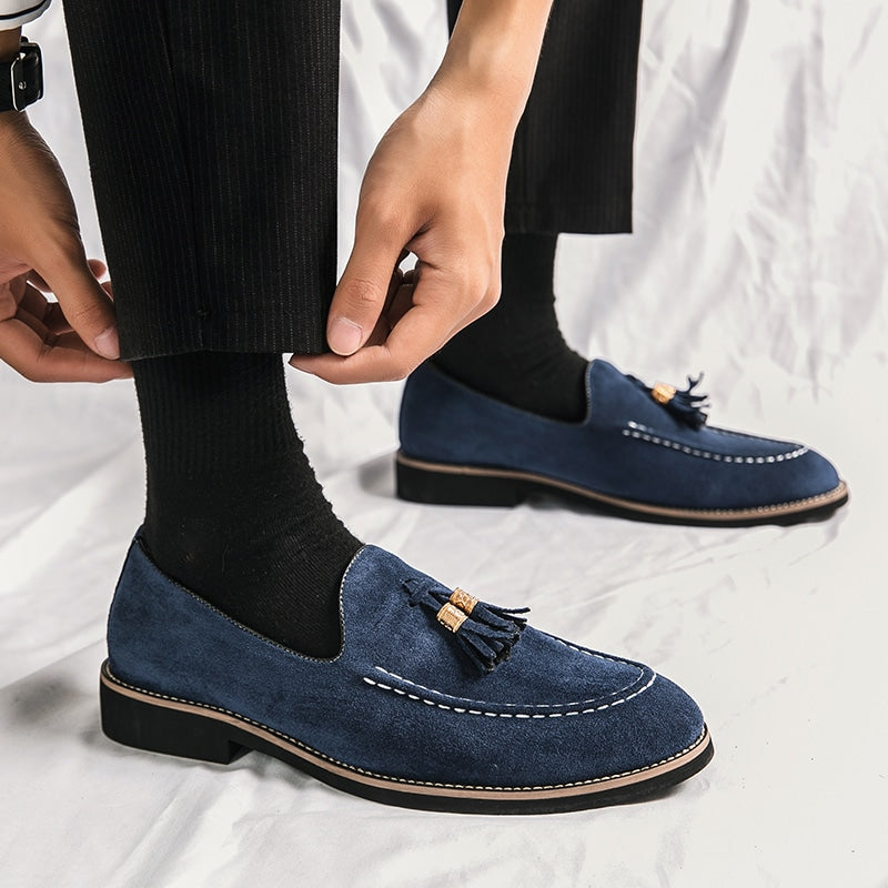 Blå italienska loafers i mockaeffekt för herrar, bild 7 av 8