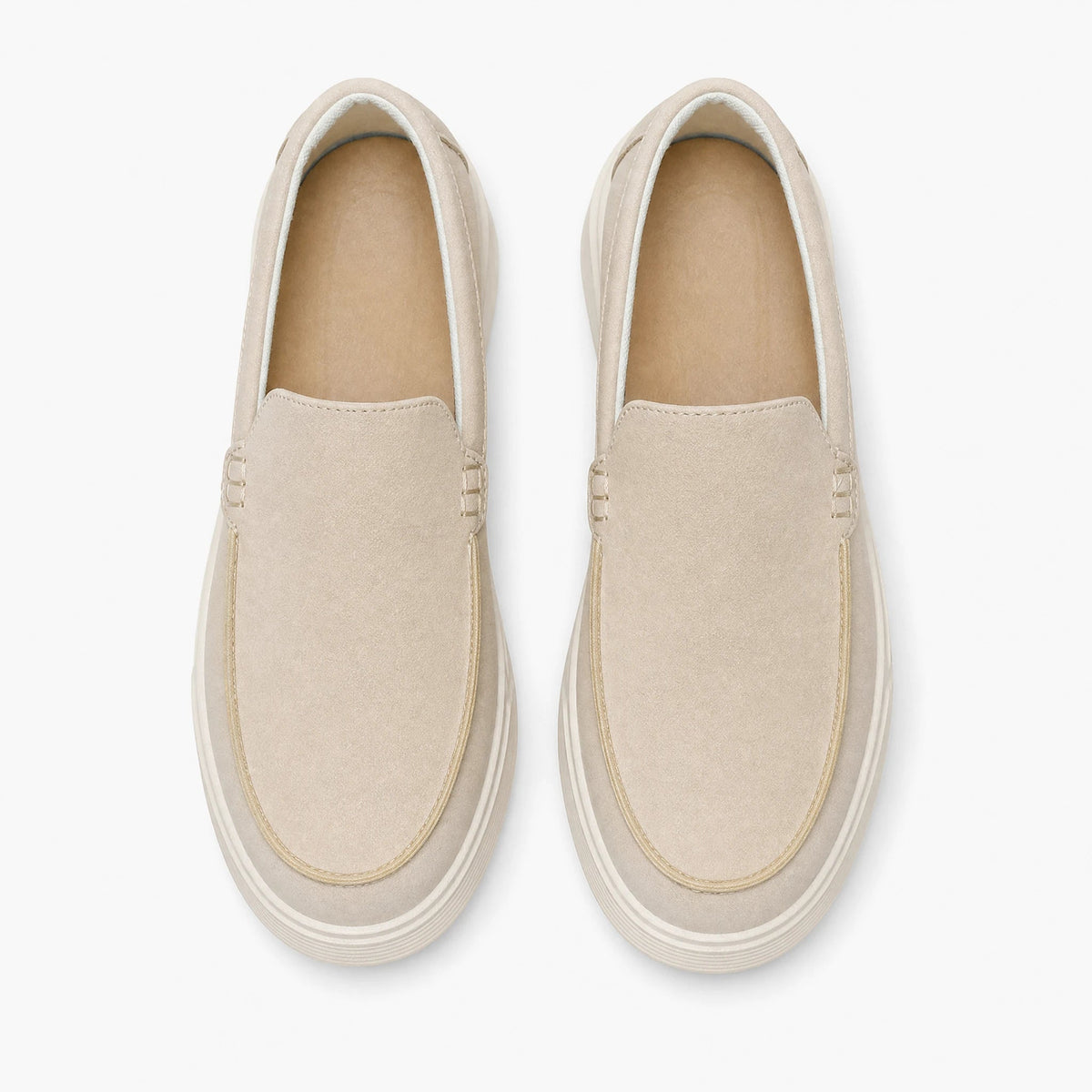 Gräddvita loafers för herr med bekväm plattformssula, beige