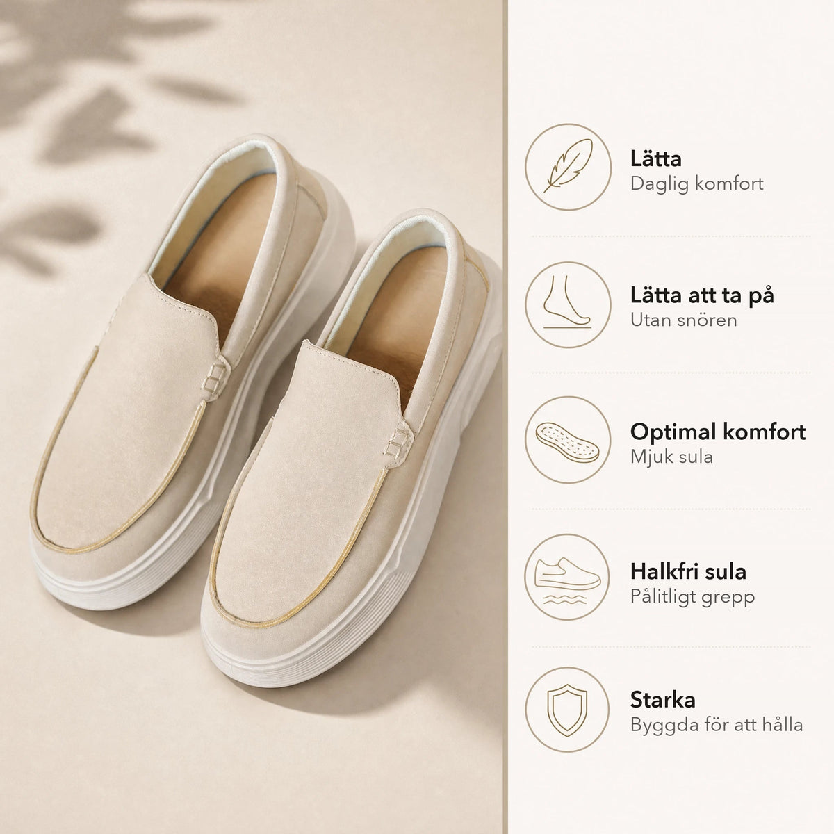 Gräddvita loafers för herr med bekväm plattformssula, svart