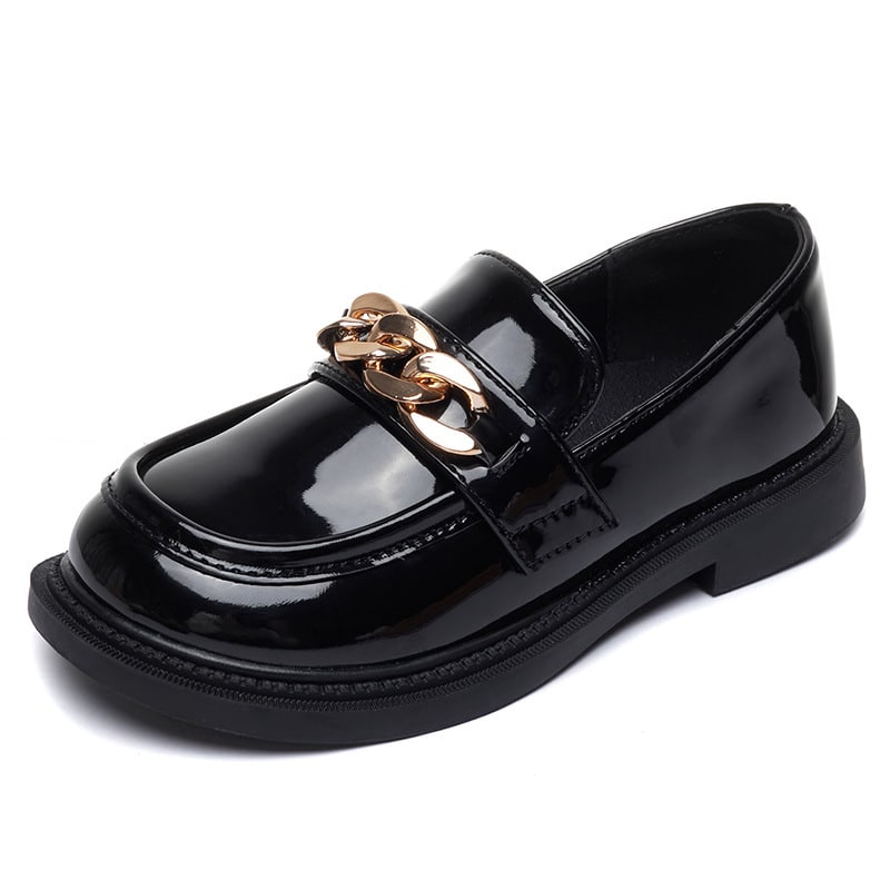Lackade loafers med glänsande kedja för flickor, bild 5 av 7