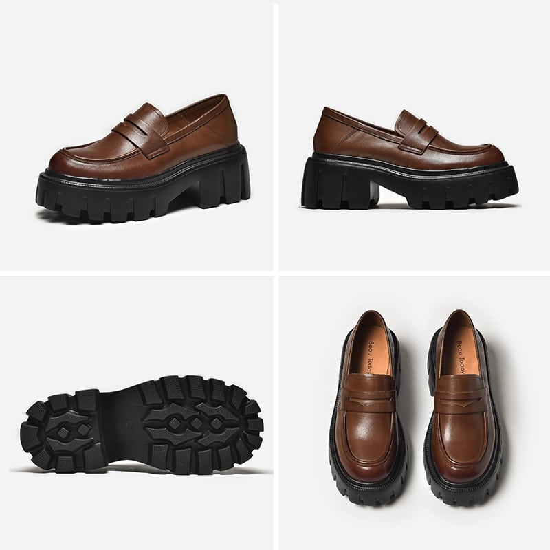 Loafers i läder med rund tå för kvinnor, bild 4 av 5