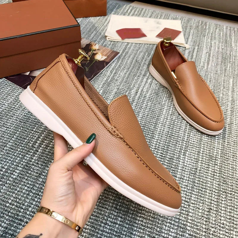 Ljusbruna slip-on loafers för herr med tjock sula i färgen kamelbrun