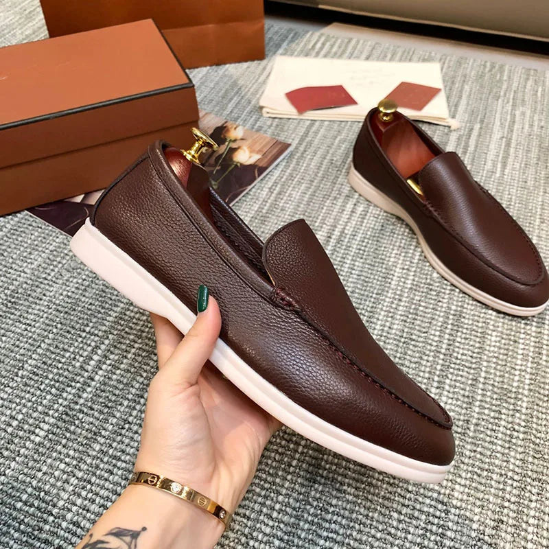 Ljusbruna slip-on loafers för herr med tjock sula i färgen brun