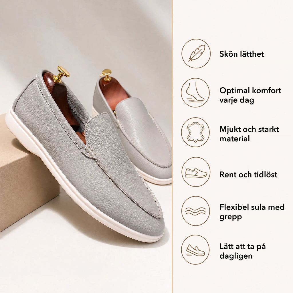 Ljusbruna slip-on loafers för herr med tjock sula närbild på detaljerna