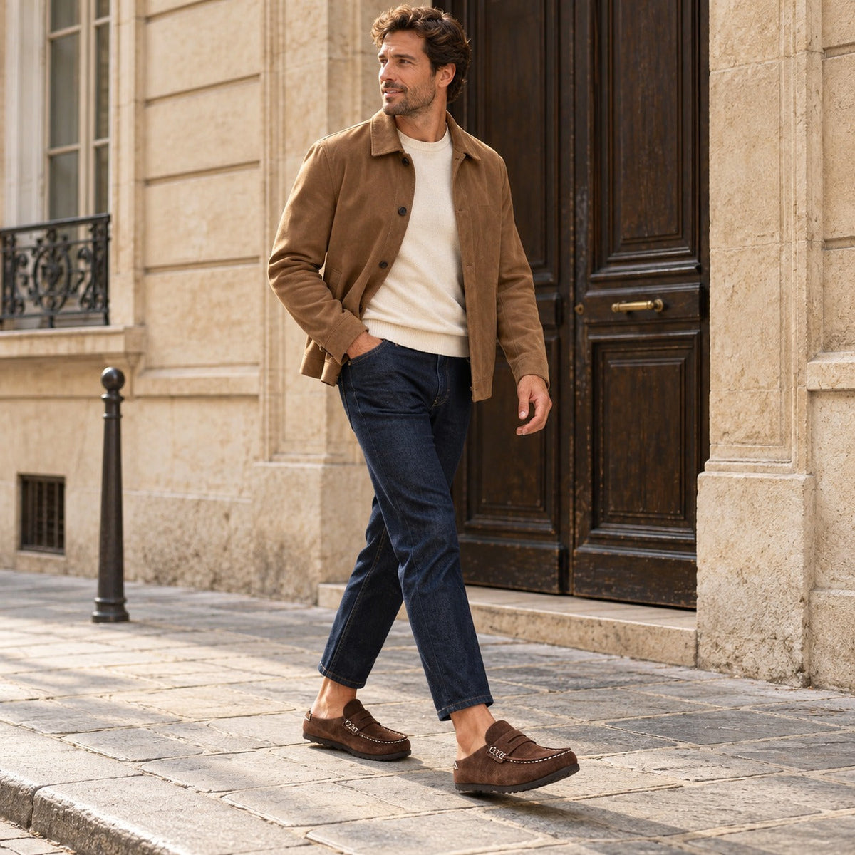 Loafer-clog i mocka, kamel Bild