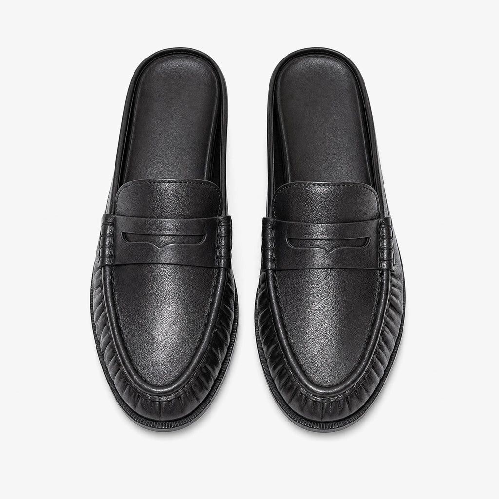 Loafer-mule dam i slätt svart läder med platt klack