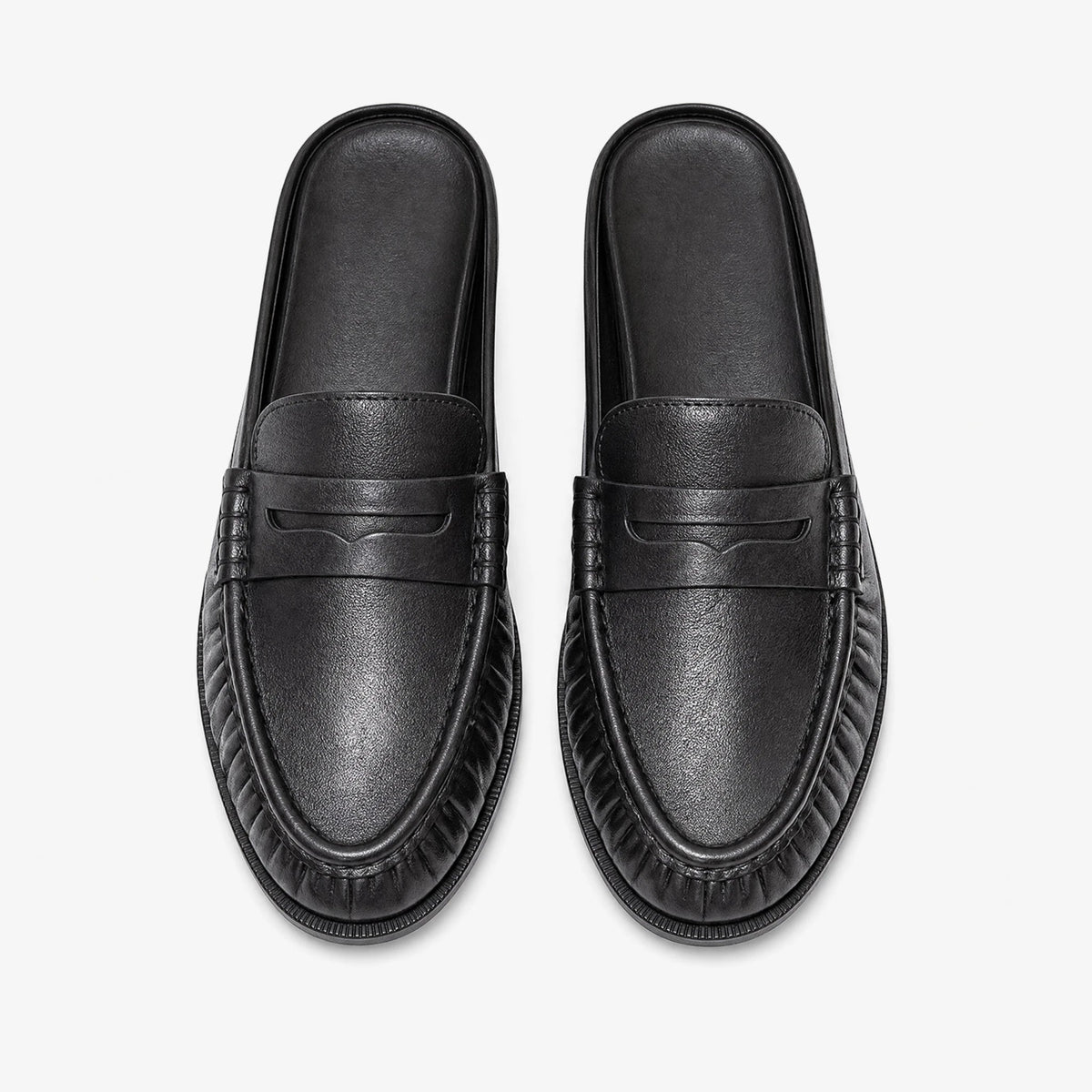 Loafer-mule dam i slätt svart läder med platt klack