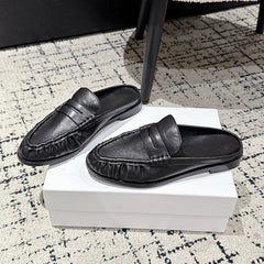 Penny loafer-mule dam med platt klack, Slätt svart