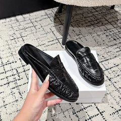 Penny loafer-mule dam med platt klack, Svart krokodil