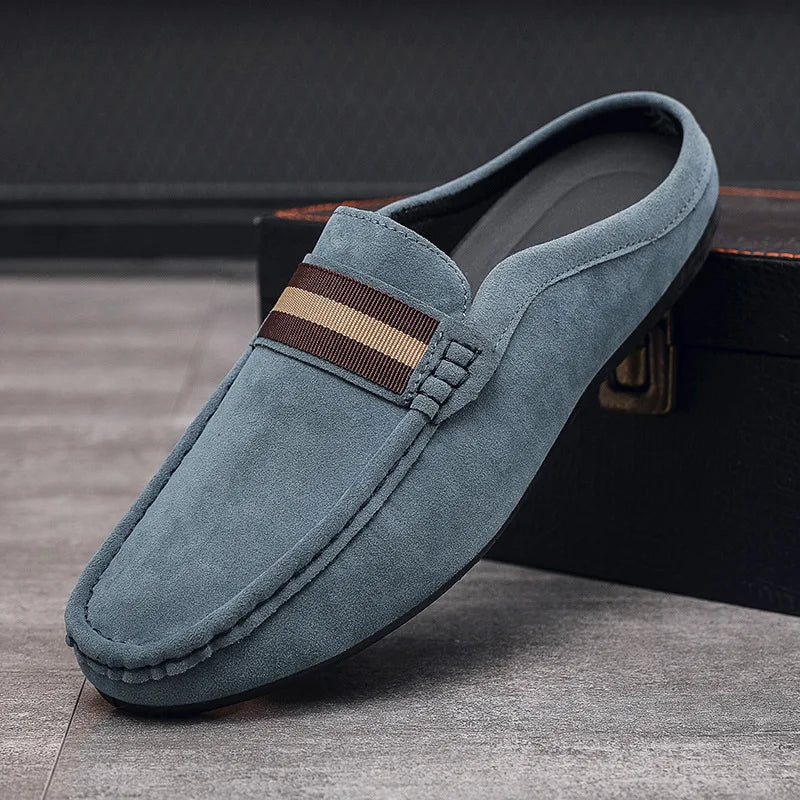 Loafer-mule herr med randigt band, grå