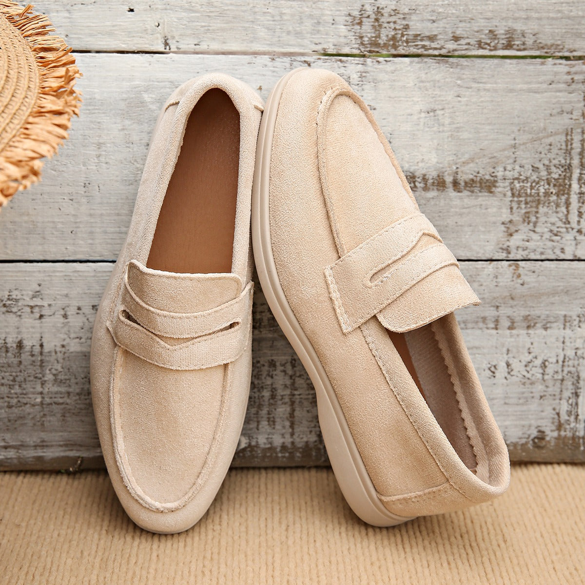Damloafers med band och vit sula, beige, bild 5