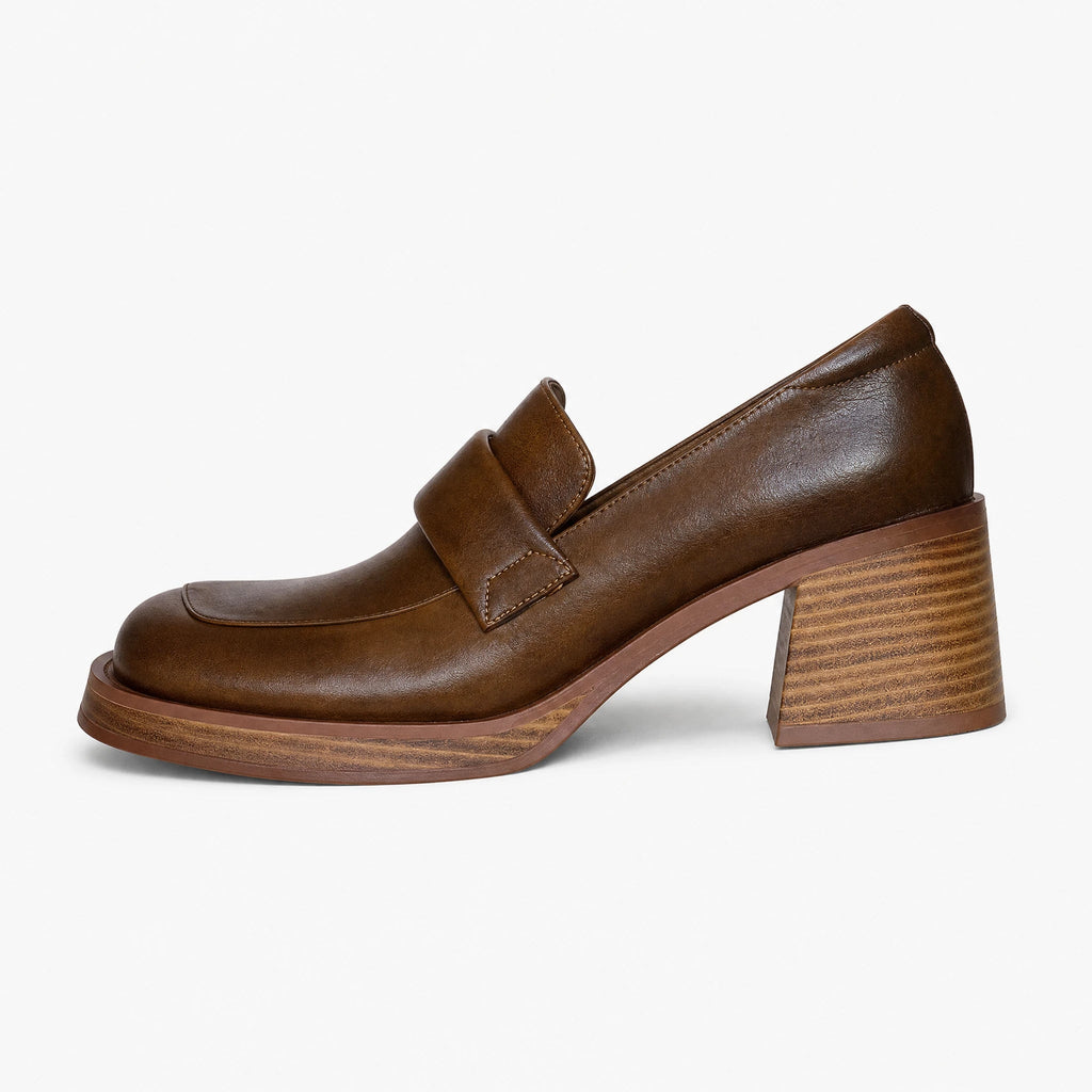 Bruna loafers med fyrkantig klack