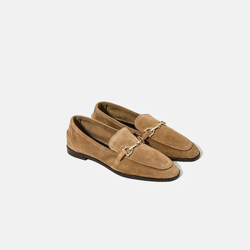 Loafers dam med guldfärgad horsebit, camel