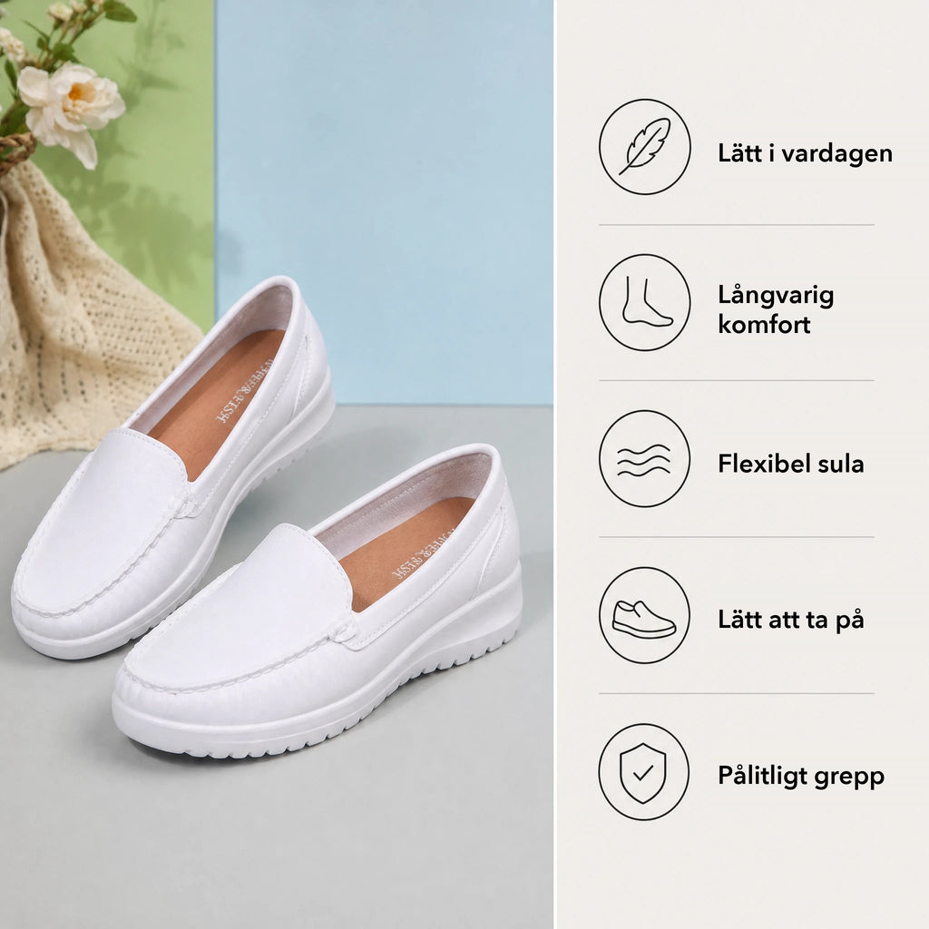 Loafers i konstläder sedda uppifrån