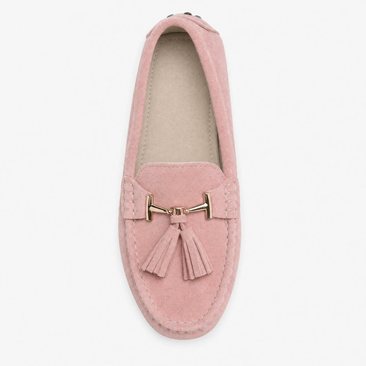 Damloafers i läder med tofs och guldspänne, fuchsia