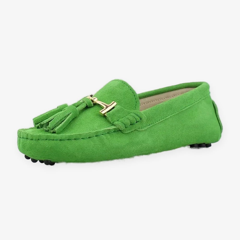Damloafers i läder med tofs och guldspänne, rosa, bild 10