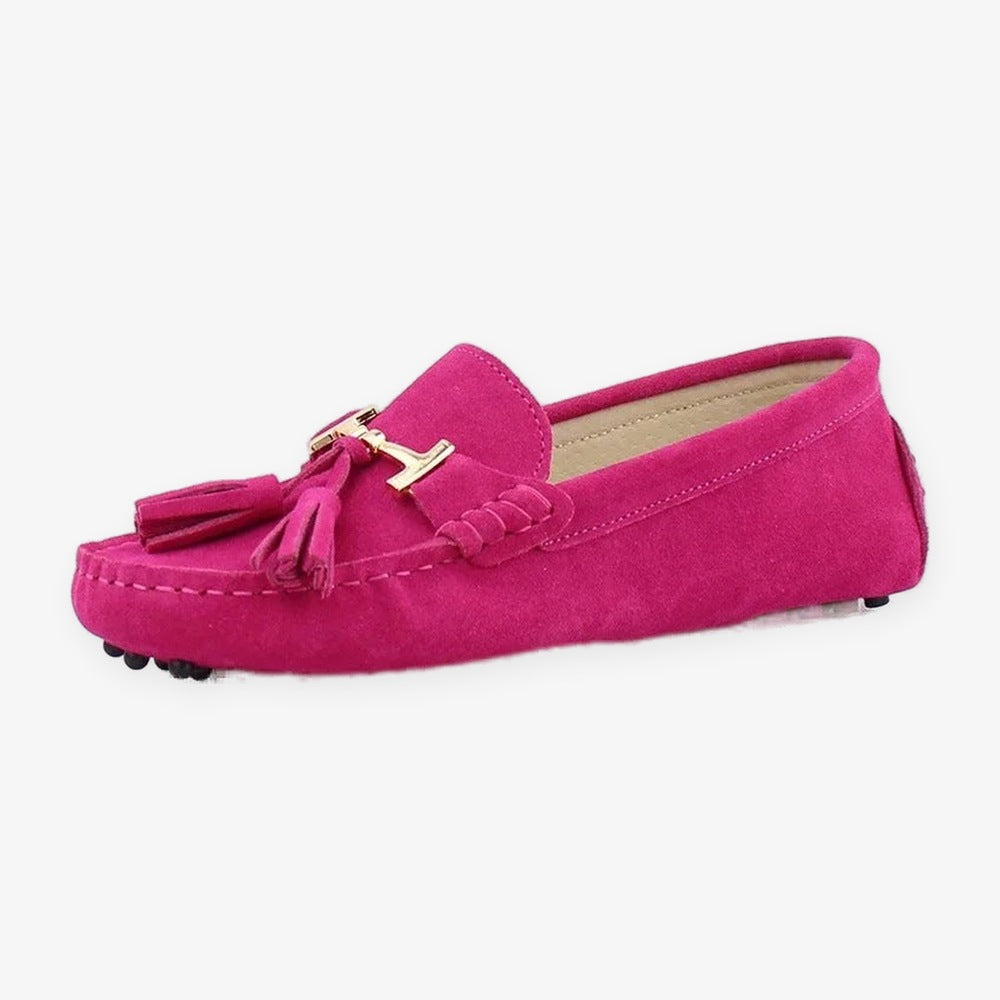 Damloafers i läder med tofs och guldspänne, turkos, bild 13