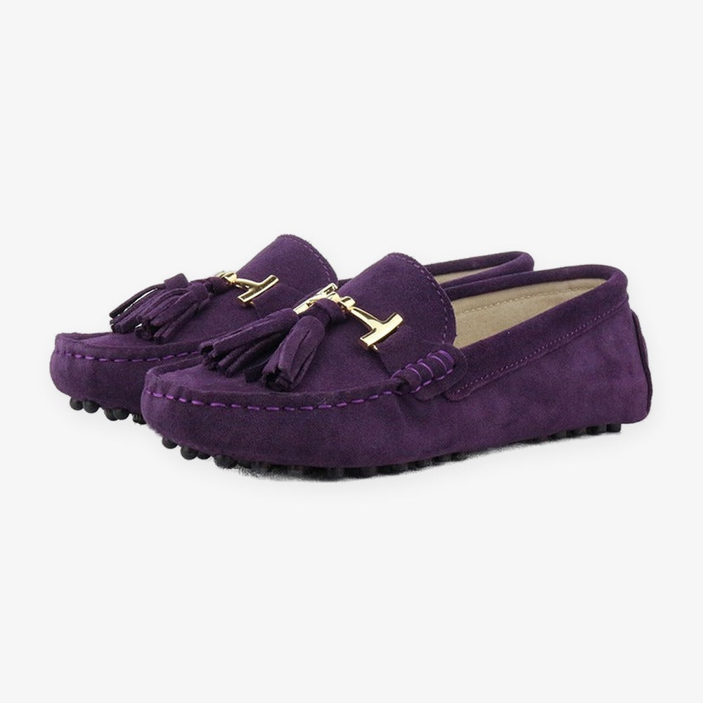 Damloafers i läder med tofs och guldspänne, fuchsia, bild 17