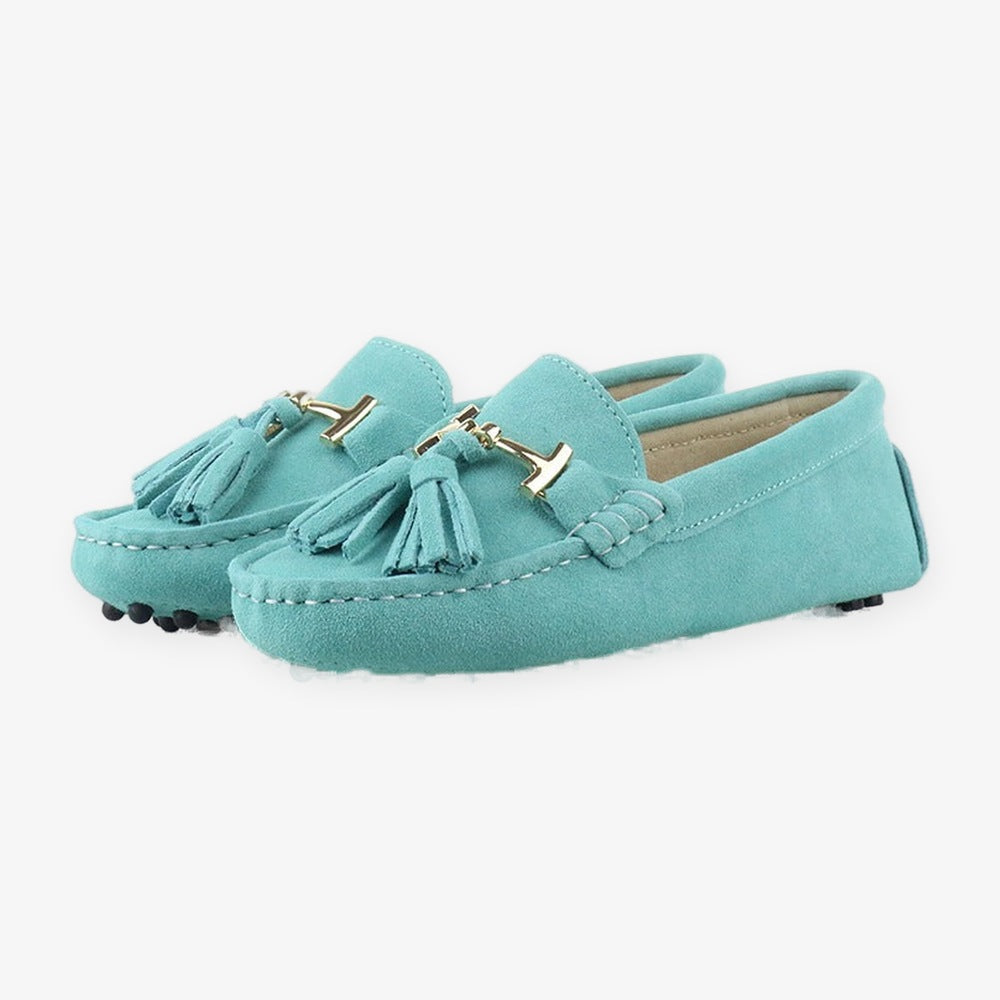 Damloafers i läder med tofs och guldspänne, lila, bild 19