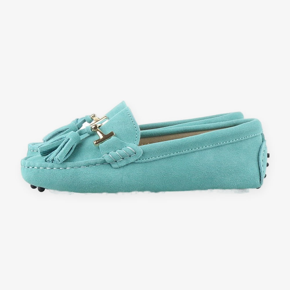 Damloafers i läder med tofs och guldspänne, violett, bild 20