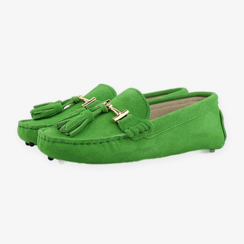 Damloafers i läder med tofs och guldspänne, turkos, bild 21