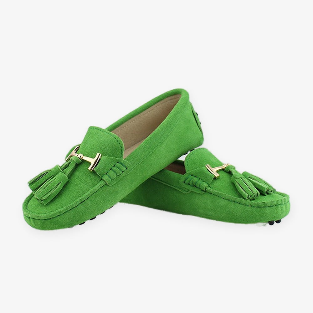 Damloafers i läder med tofs och guldspänne, grön, bild 22