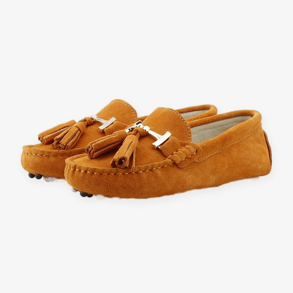 Damloafers i läder med tofs och guldspänne, orange, bild 23