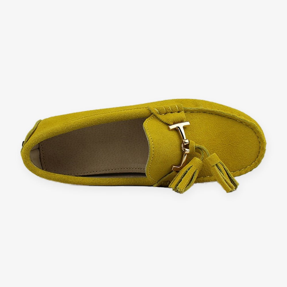 Damloafers i läder med tofs och guldspänne, gul, bild 24