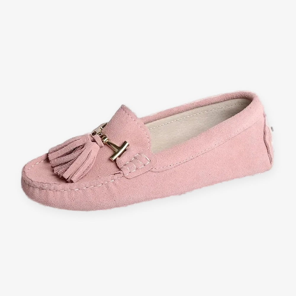 Damloafers i läder med tofs och guldspänne, grön