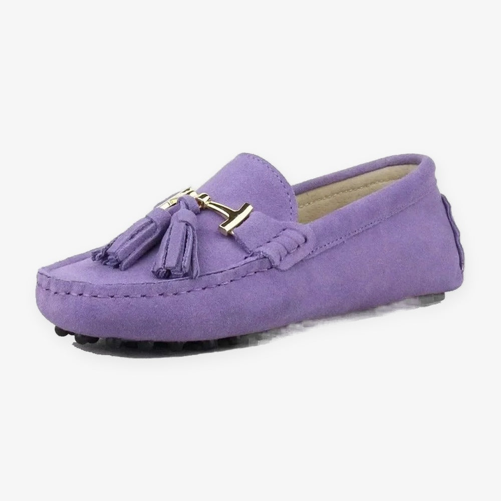 Damloafers i läder med tofs och guldspänne, orange