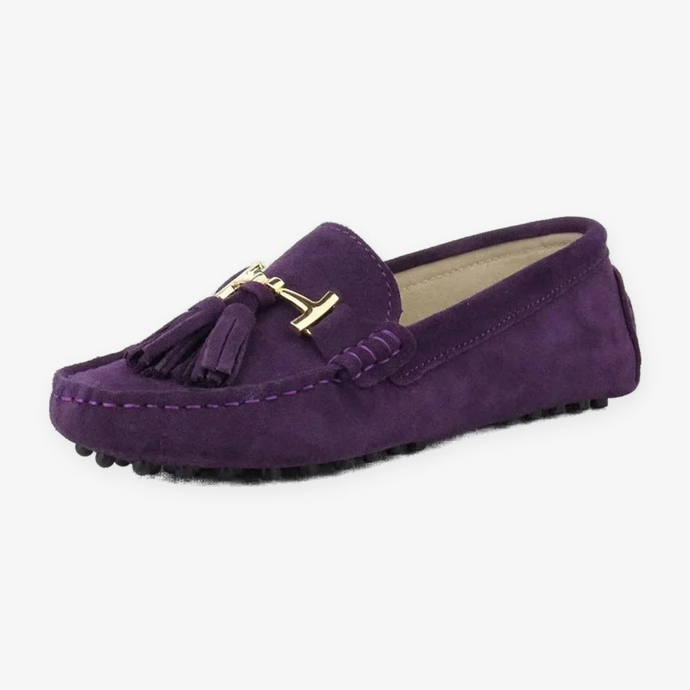 Damloafers i läder med tofs och guldspänne, gul