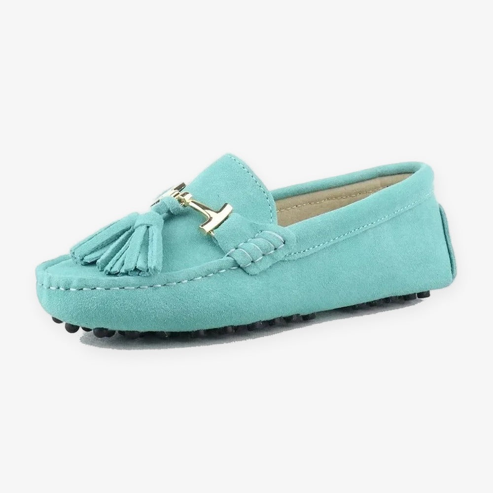 Damloafers i läder med tofs och guldspänne, fuchsia, bild 9