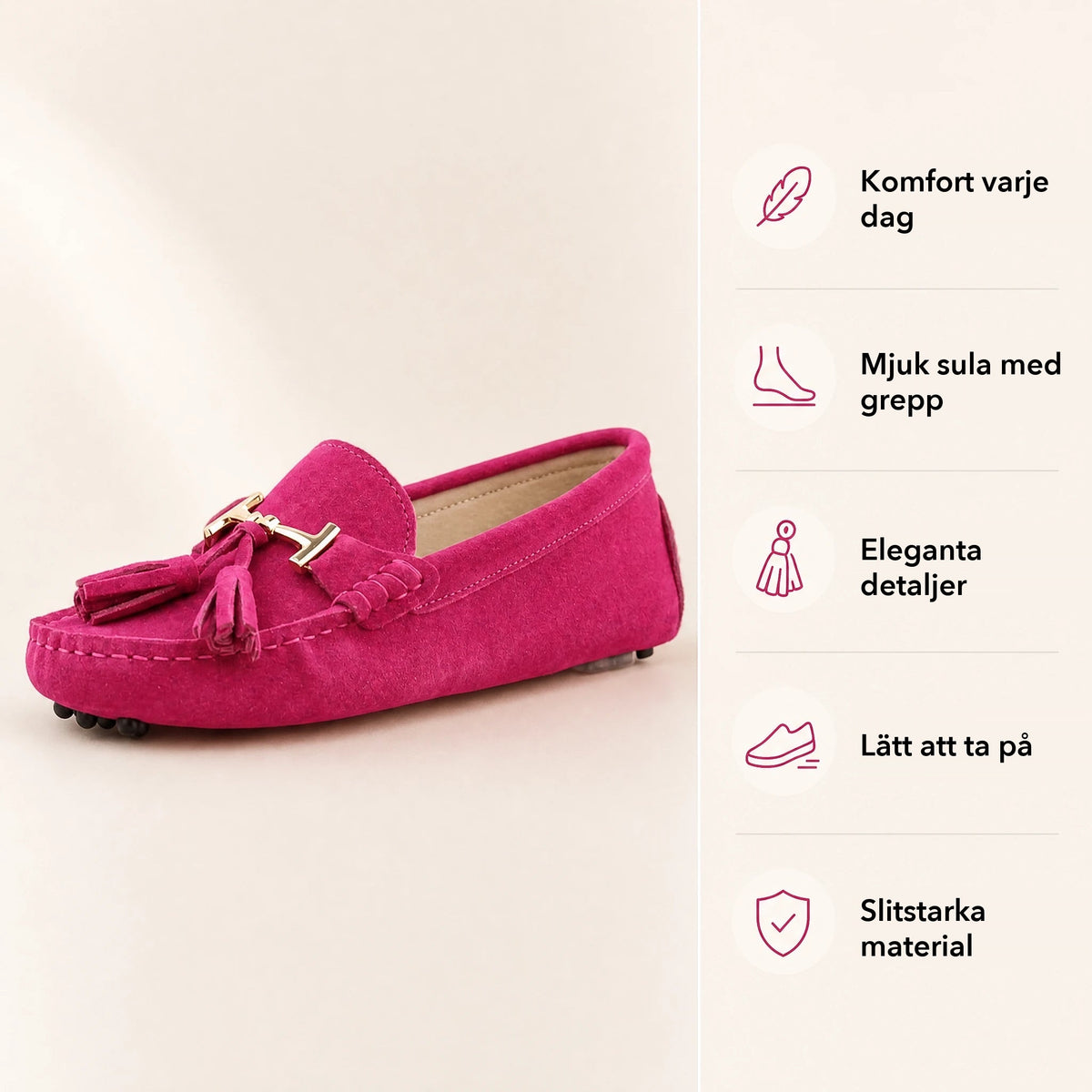 Damloafers i läder med tofs och guldspänne, violett Bild