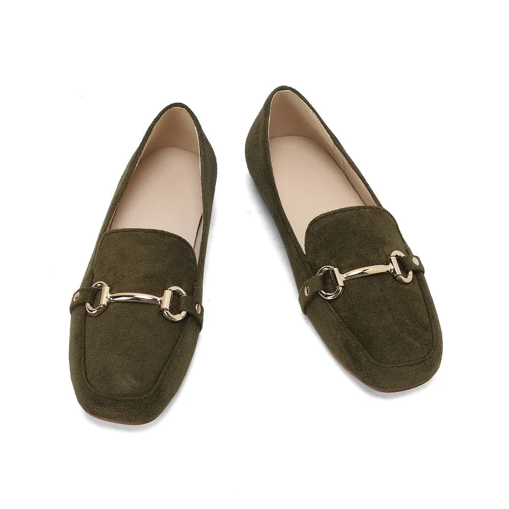 Loafers dam i syntetmocka med guldfärgad horsebit, aprikos