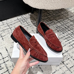 Penny loafers dam med mockaeffekt, trendiga färger, Tegelröd