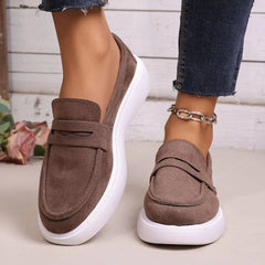 Loafers dam med tjock vit sula och band, Taupe