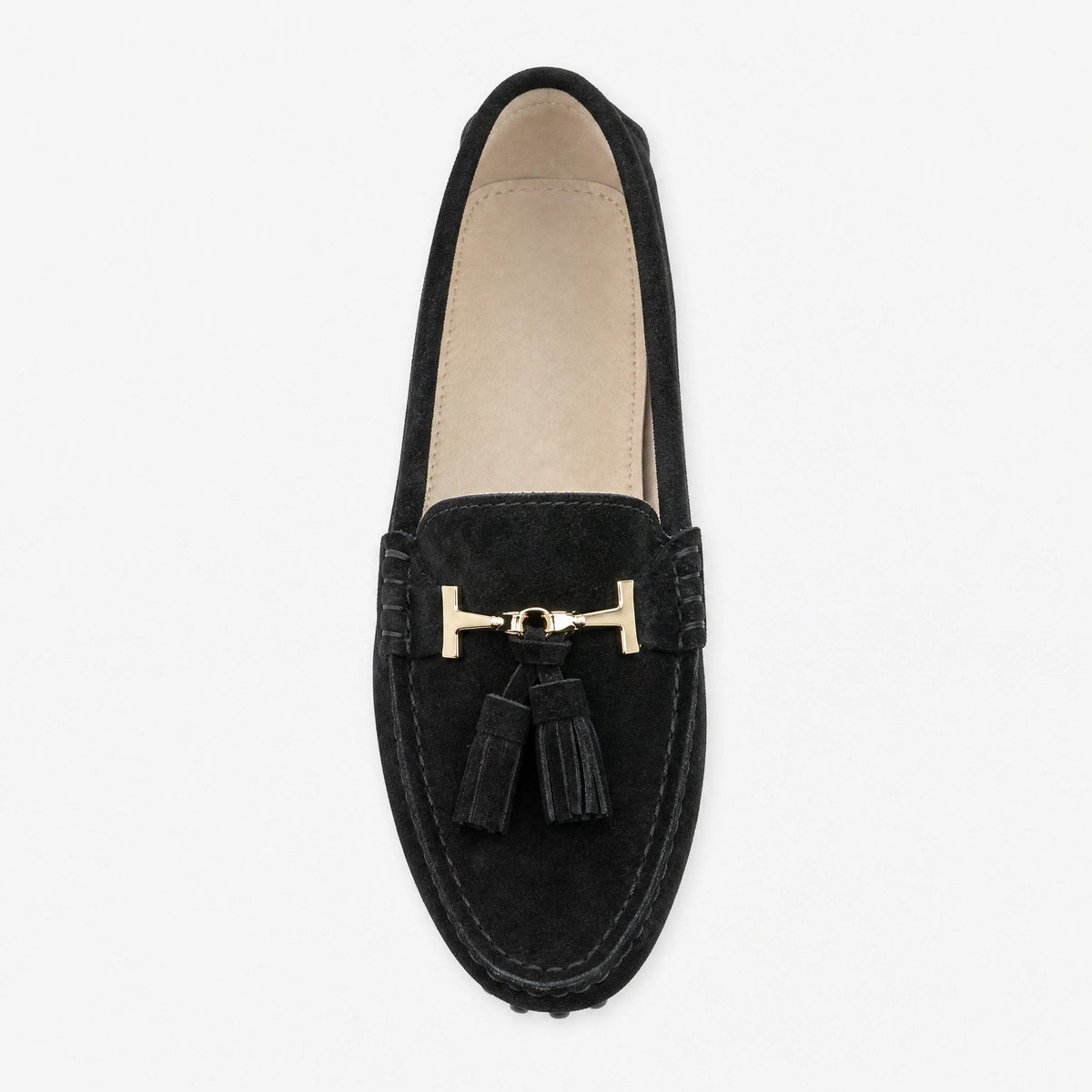 Damloafers med tofsar och guldspänne, svart