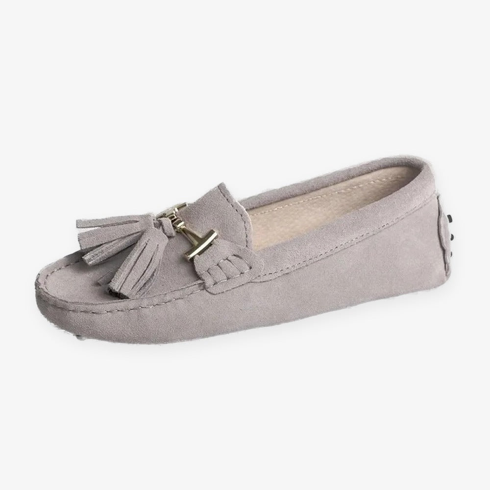 Damloafers med tofsar och guldspänne, camel, bild 11