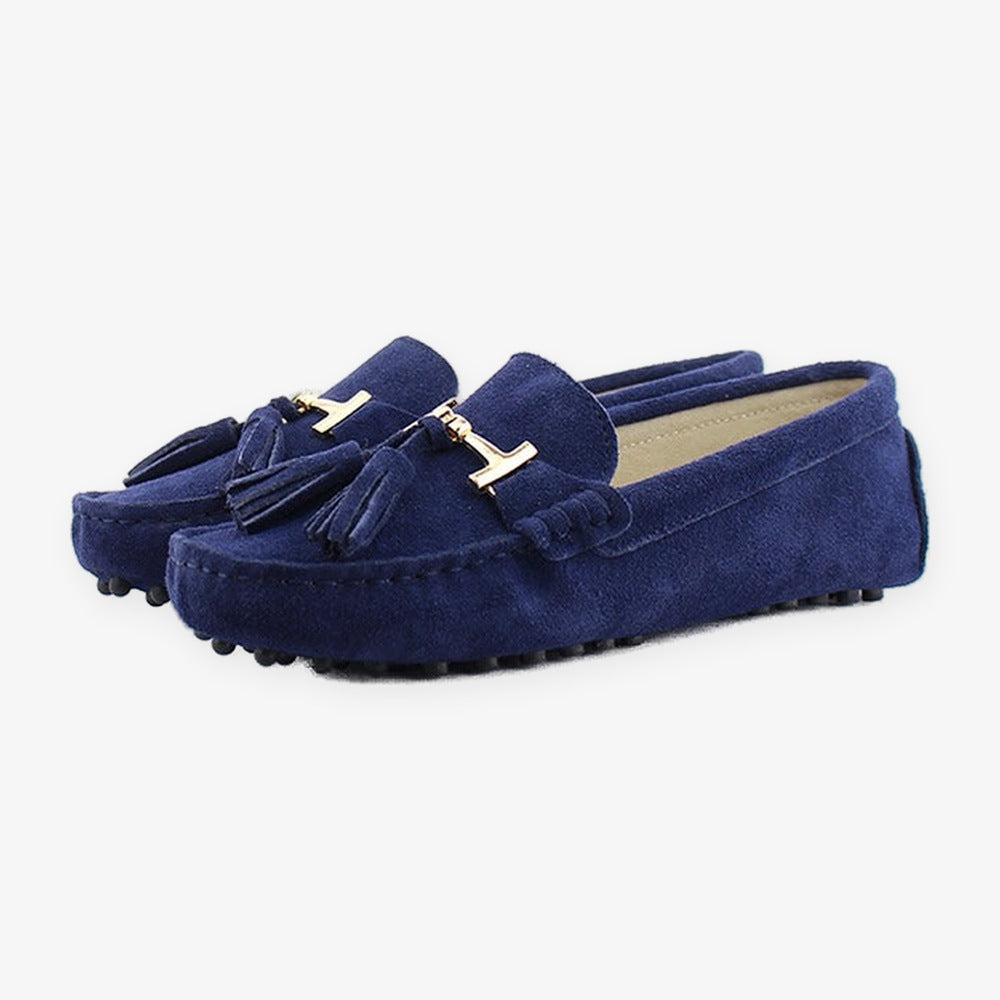 Damloafers med tofsar och guldspänne, ljusgrå, bild 15