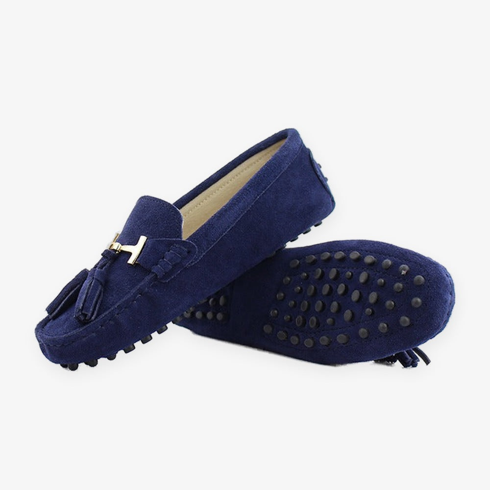 Damloafers med tofsar och guldspänne, kungsblå, bild 16