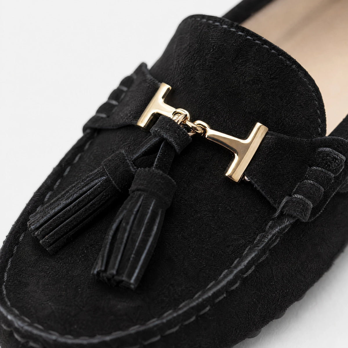 Damloafers med tofsar och guldspänne, marinblå
