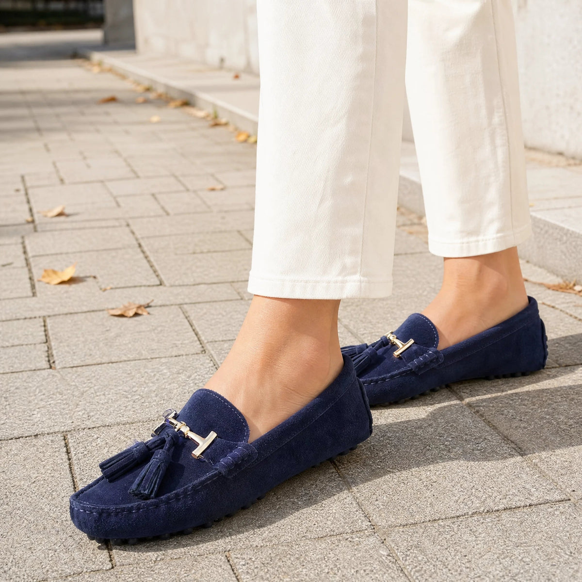 Damloafers med tofsar och guldspänne, camel