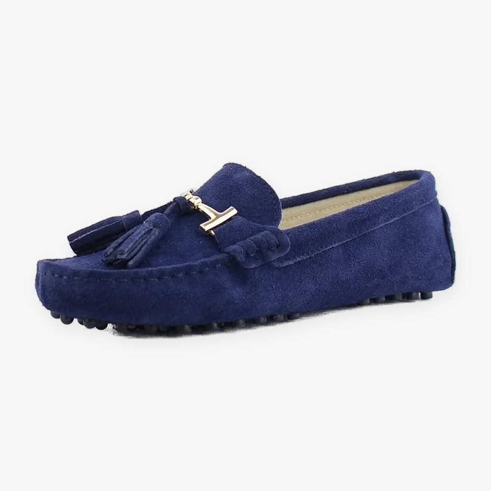 Damloafers med tofsar och guldspänne, mörkgrå