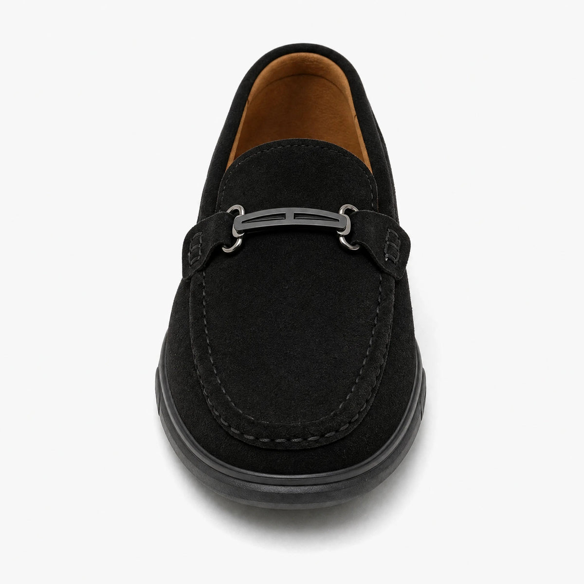 Herrloafers med gummisula och metallspänne, svart