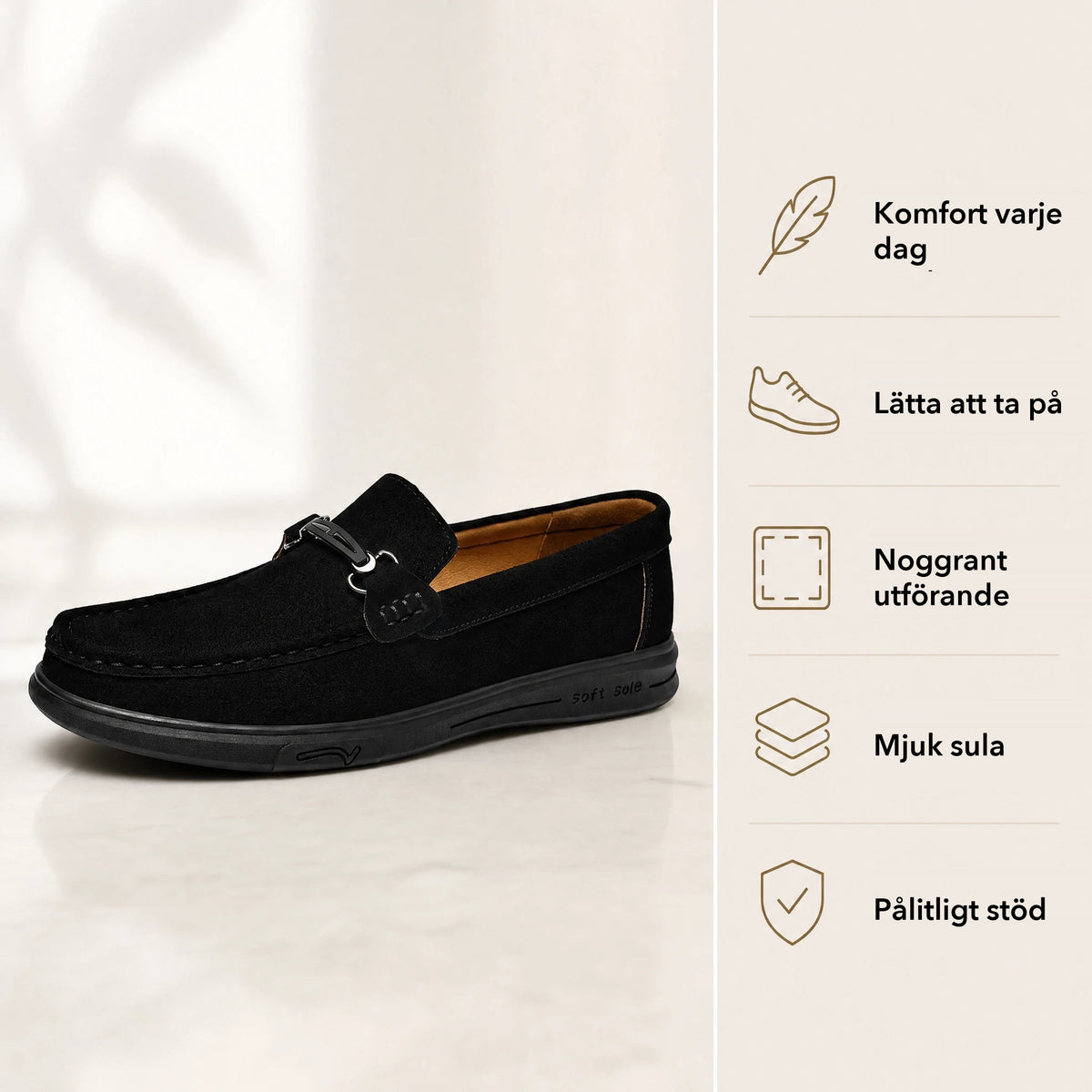 Herrloafers med gummisula och metallspänne, camel, bild 4