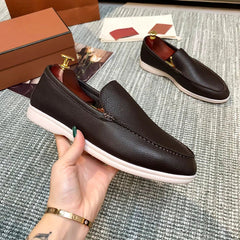 Loafers herr i konstläder, slip-on i mörka färger, Brun