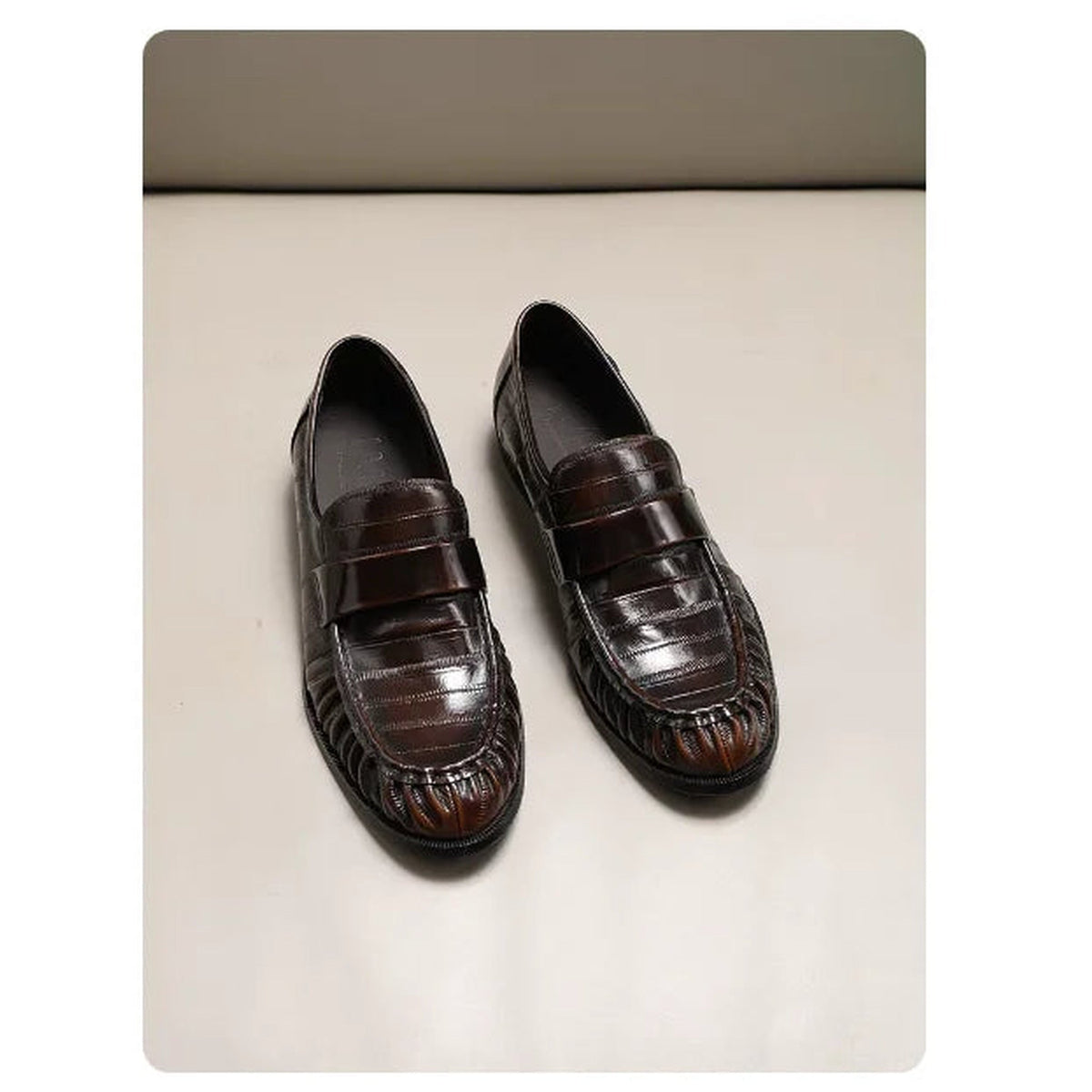 Läderloafer för herr med ålskinnseffekt, mörkbrun, bild 6