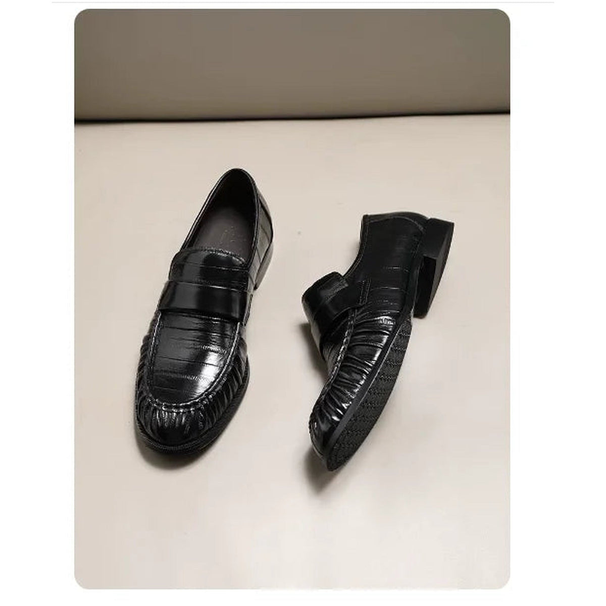 Läderloafer för herr med ålskinnseffekt, svart, bild 7