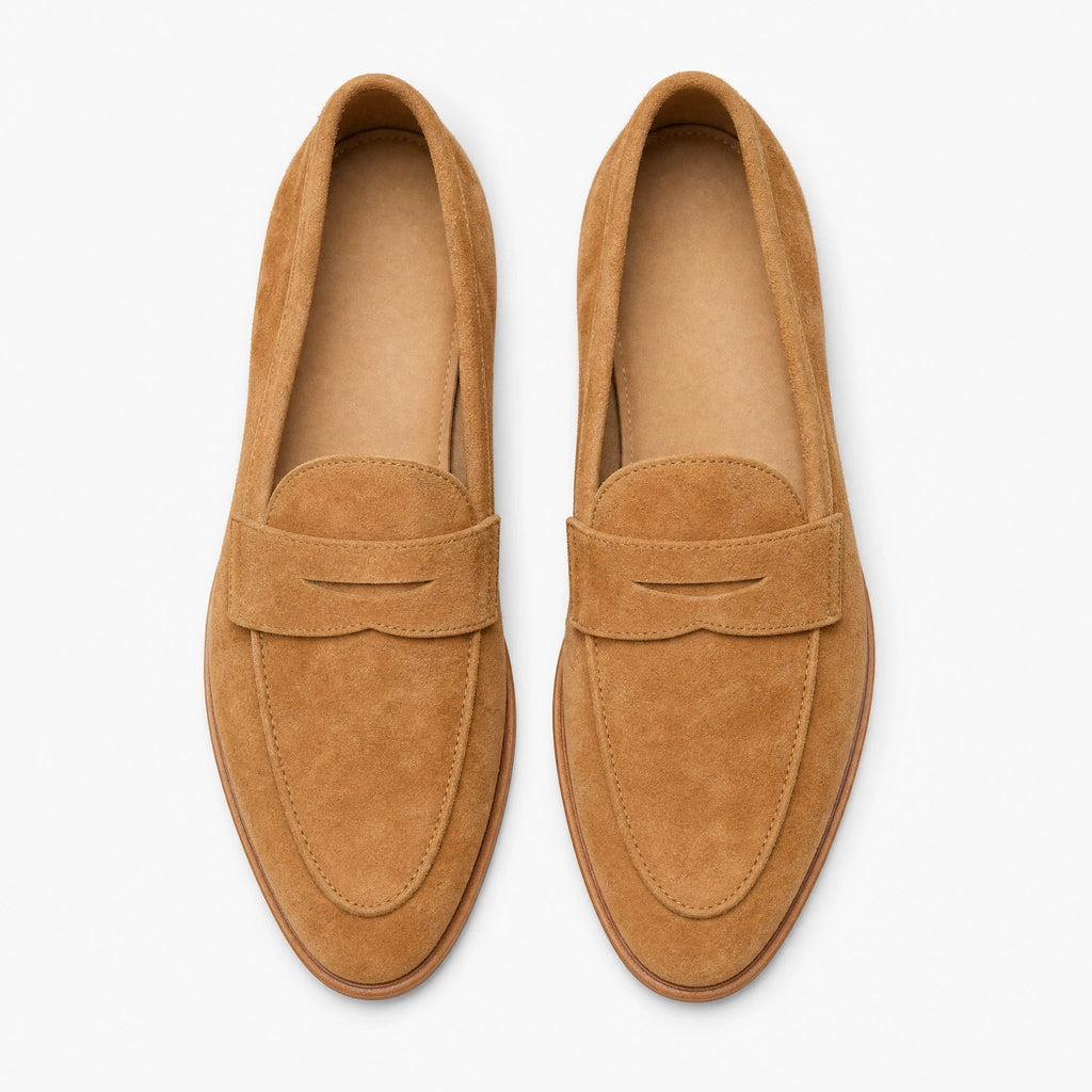 Loafers herr i cognacfärgad mocka med penny-söm
